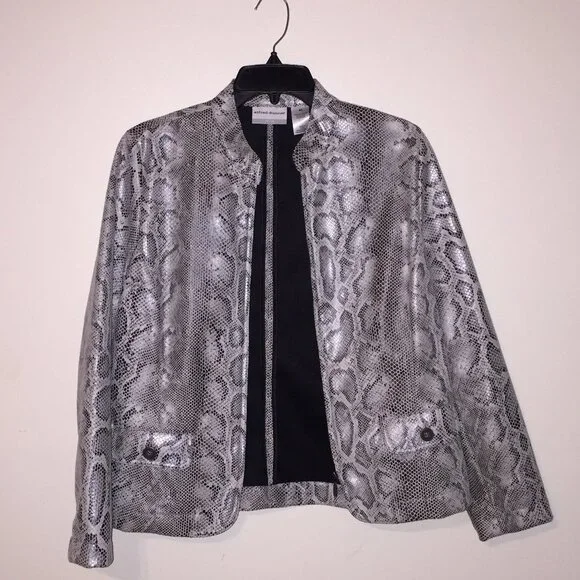 NWT Alfred Dunner Snakeskin Jacket Gray Black - Picture 5 of 6